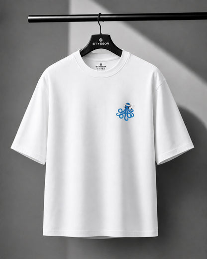 Octopus Wildlife Embroidery Oversized T-Shirt