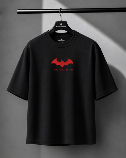Batman Embroidery Black Oversized T-Shirt