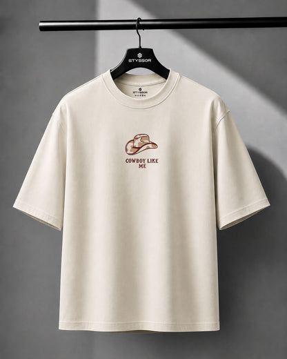Cowboy Hat Embroidery Off-White Oversized T-Shirt