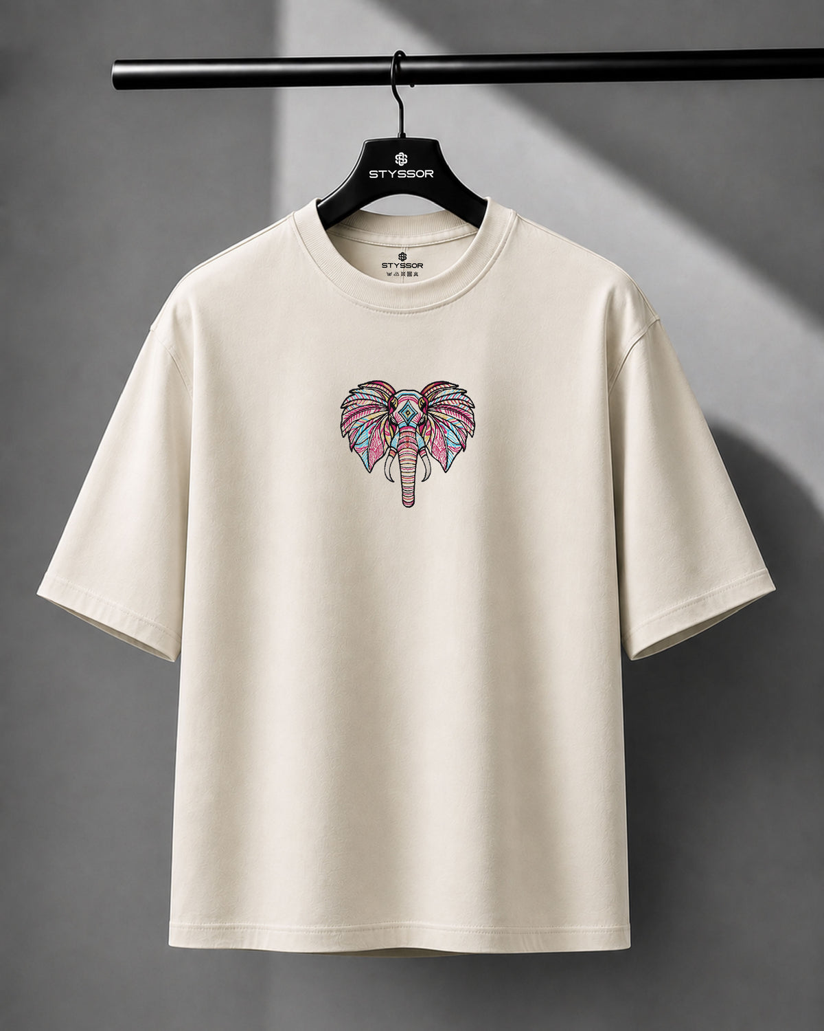 Boho Elephant Embroidery Oversized T-Shirt