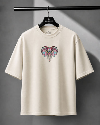 Boho Elephant Embroidery Oversized T-Shirt