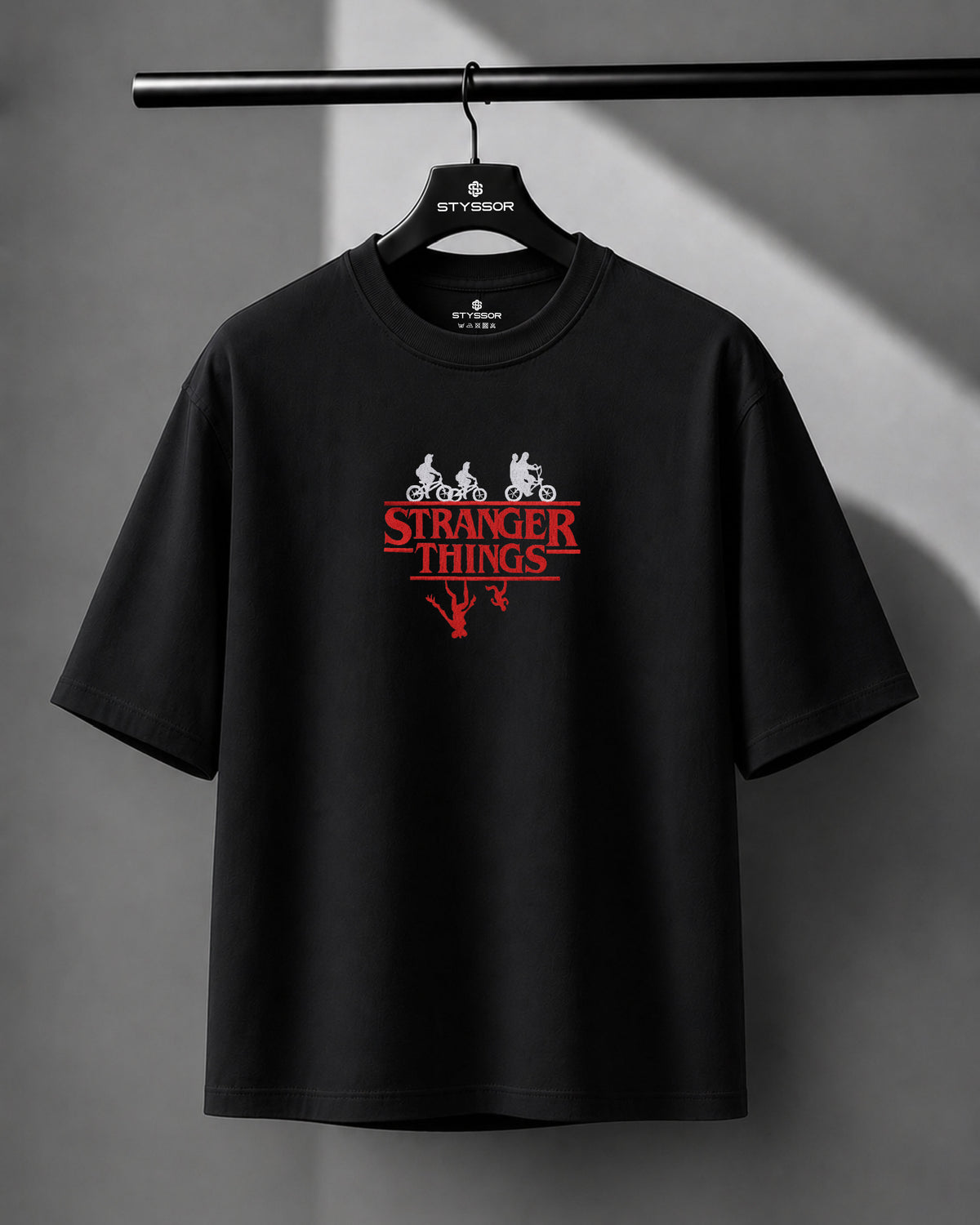 Stranger Things Embroidery Black Oversized T-Shirt