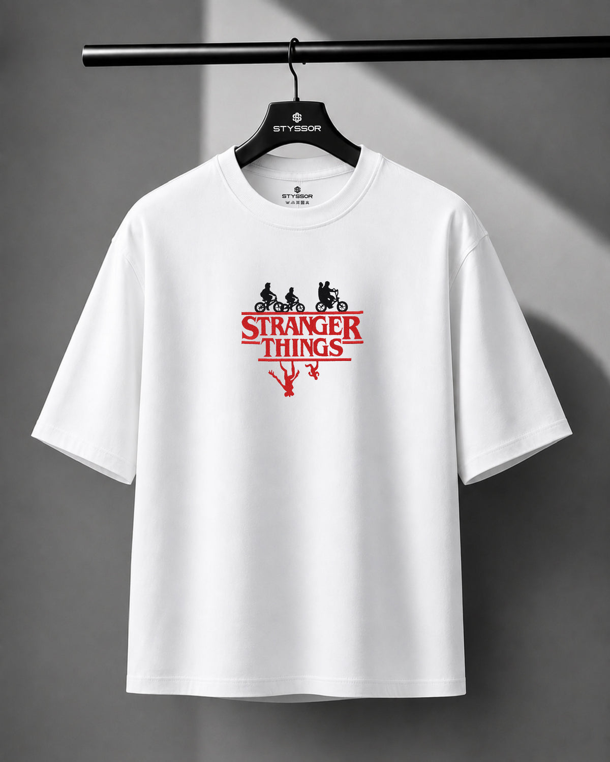 Stranger Things Embroidery White Oversized T-Shirt