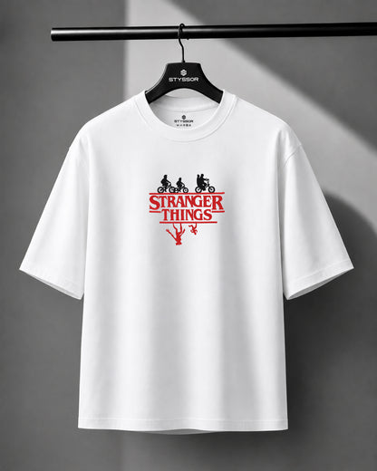 Stranger Things Embroidery White Oversized T-Shirt