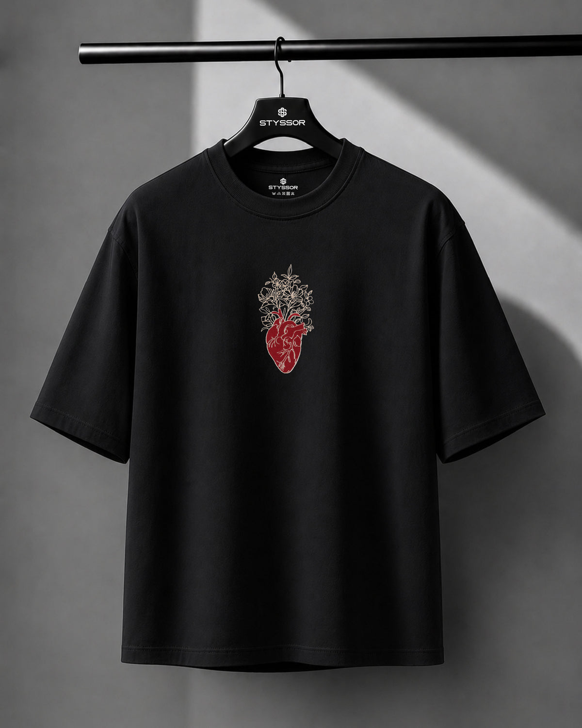 Floral Heart Embroidery Oversized T-Shirt