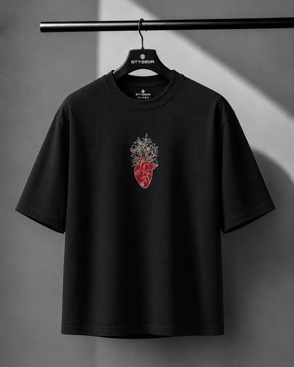 Floral Heart Embroidery Oversized T-Shirt