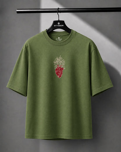 Floral Heart Embroidery Oversized T-Shirt