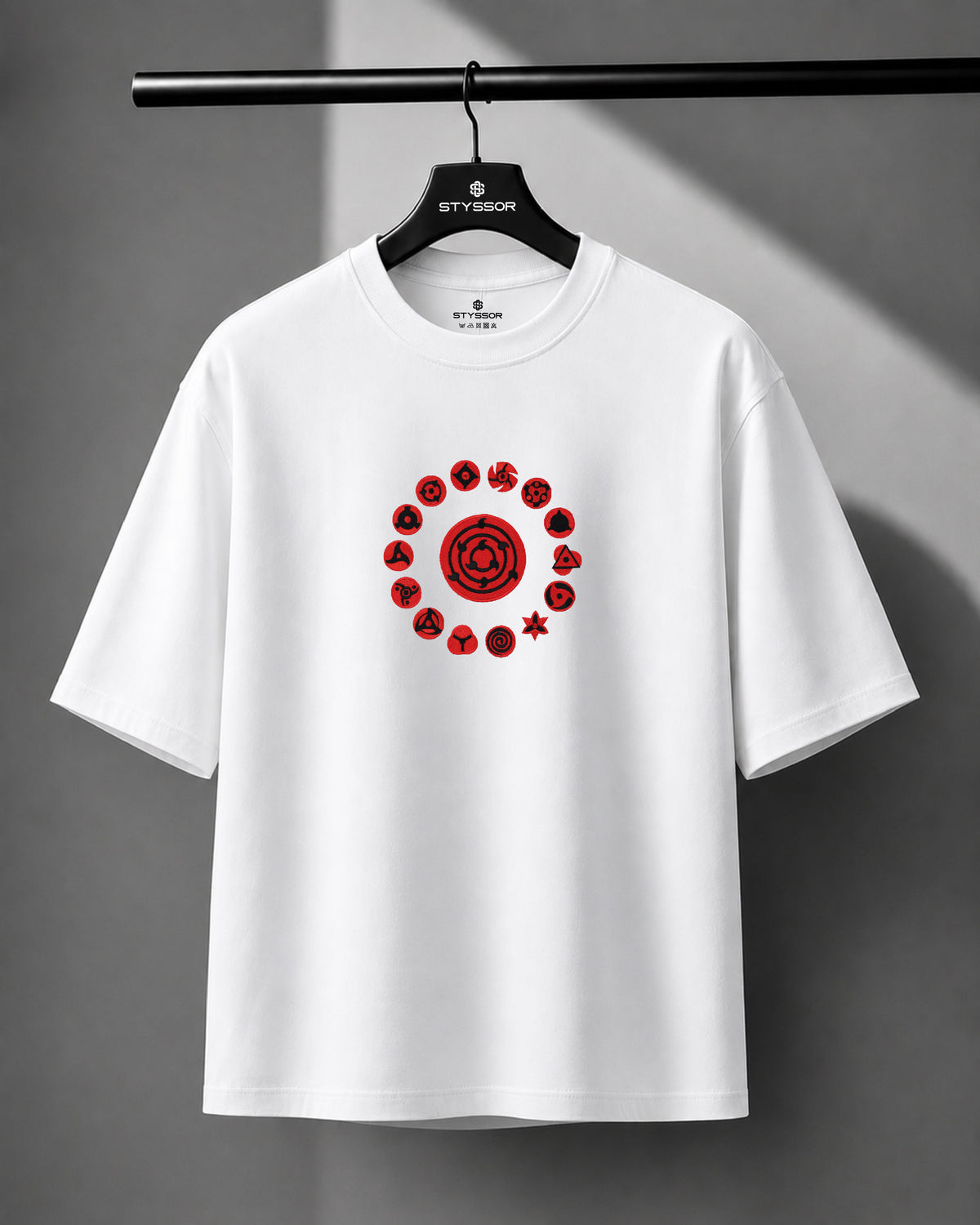 The Sharingan Embroidery White Oversized T-Shirt