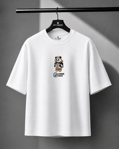 Xiong Mao Embroidery White Oversized T-Shirt