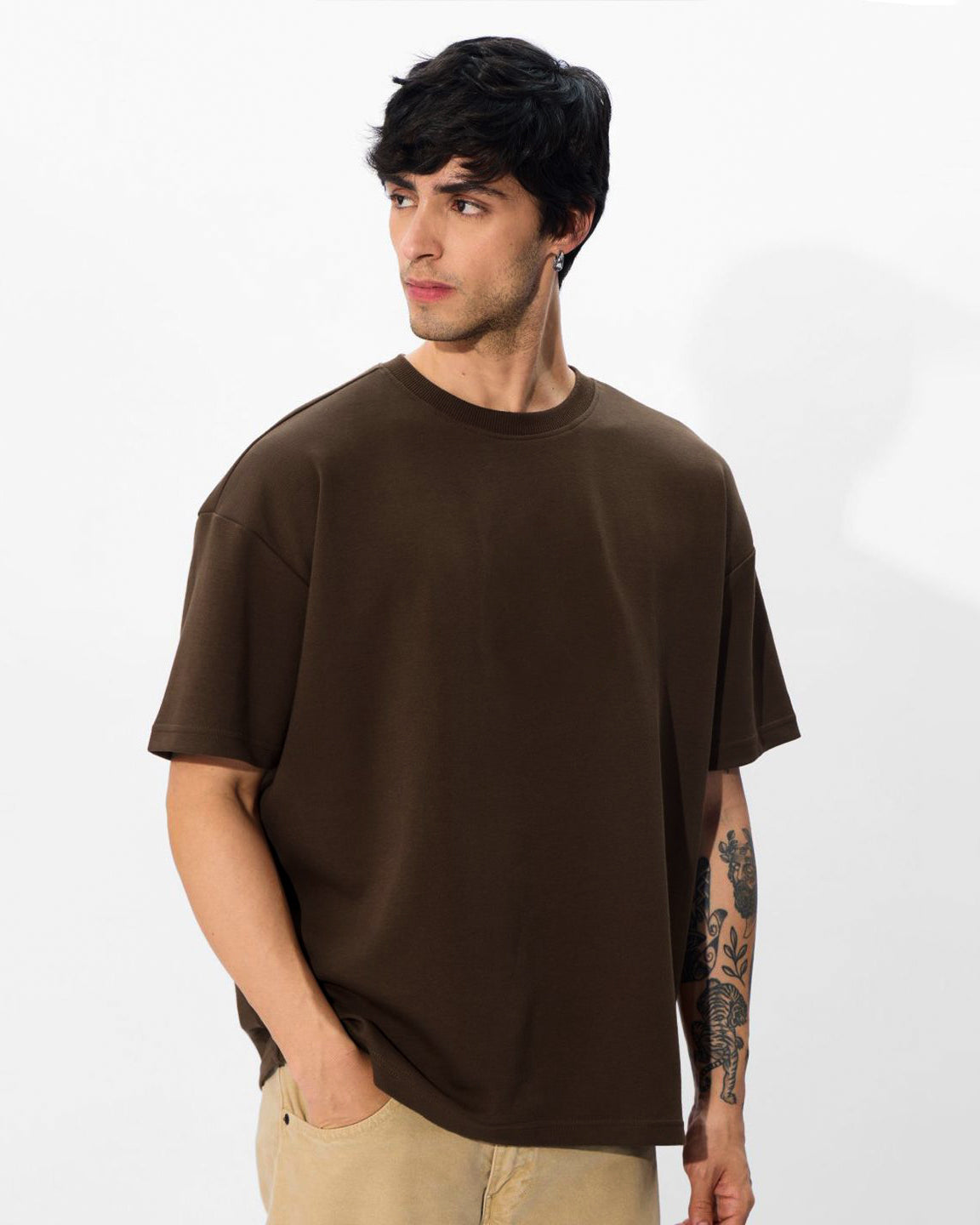 Brown Oversized Round Neck T-shirt