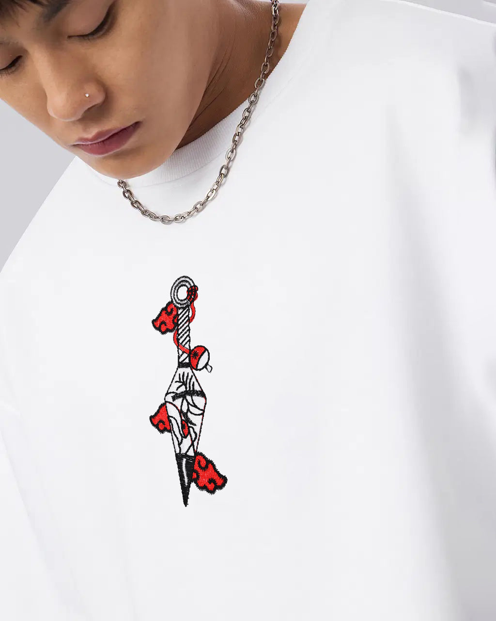 Akatsuki Kunai Embroidery Anime Oversized T-Shirt