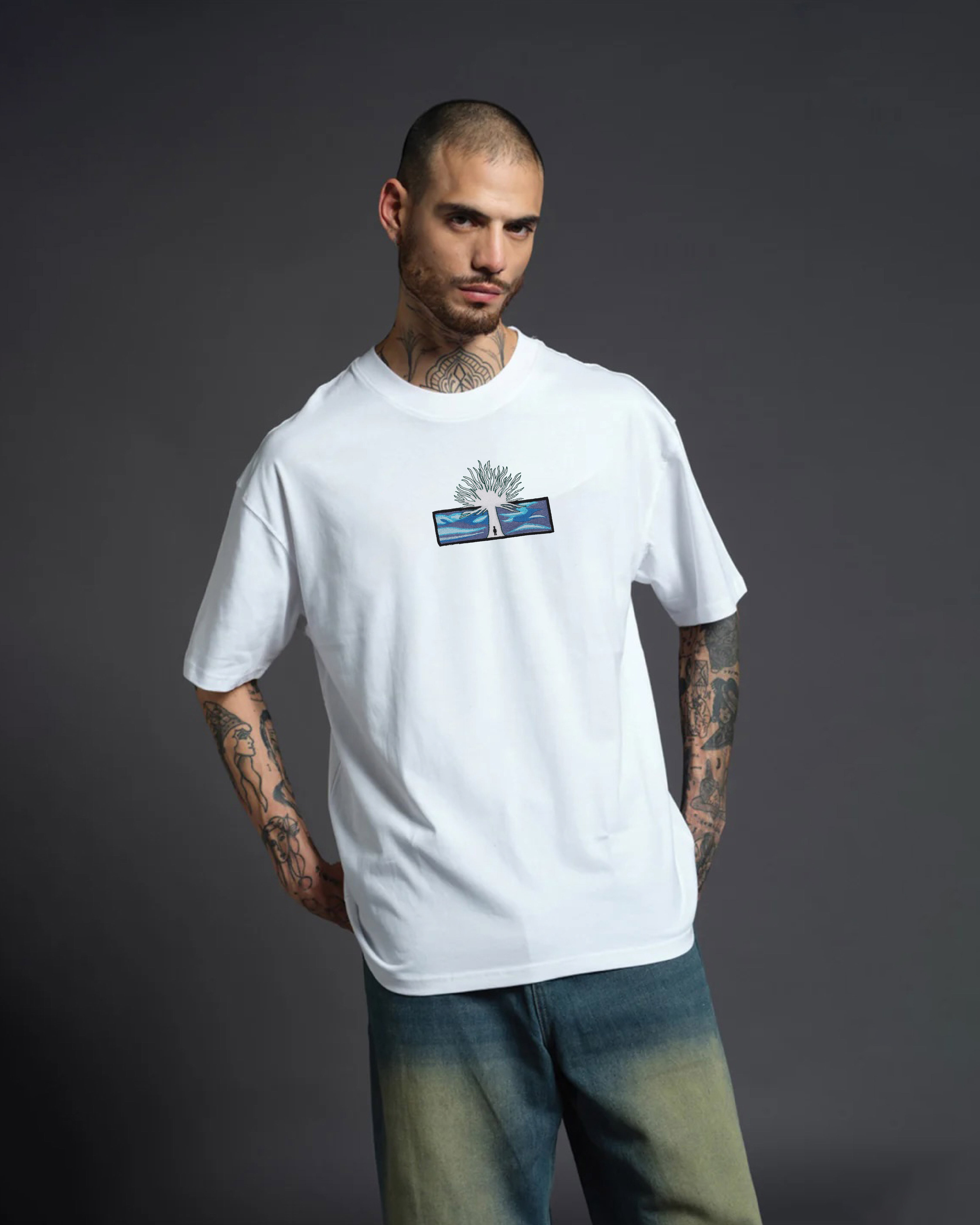 Attack on Titan Embroidery White Oversized T-Shirt