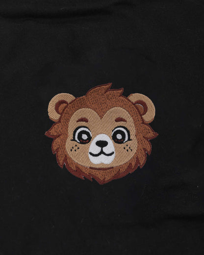 Baby Lion Wildlife Embroidery Oversized Black T-Shirt