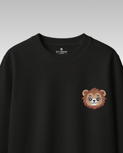 Baby Lion Wildlife Embroidery Oversized Black T-Shirt