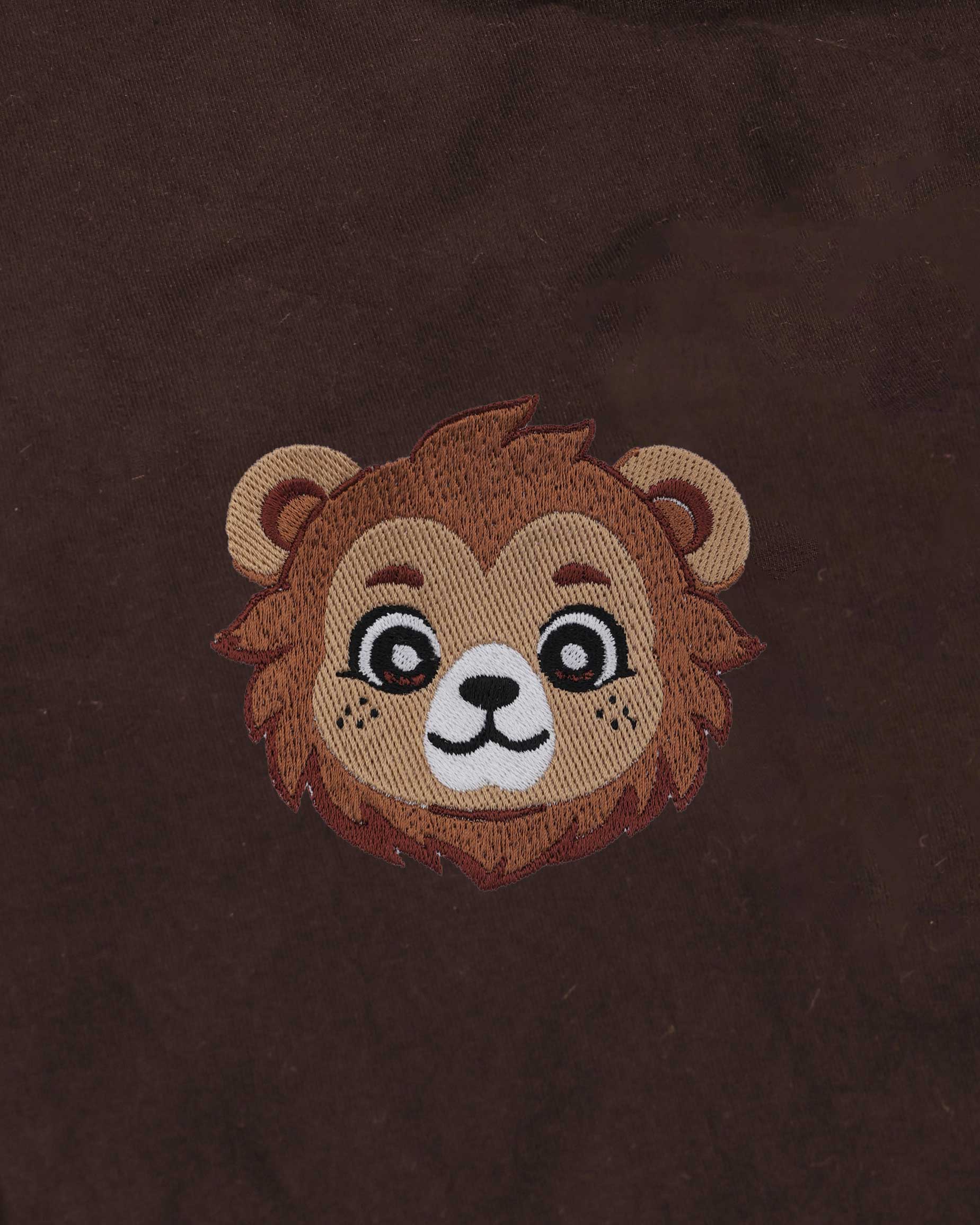 Baby Lion Wildlife Embroidery Oversized Brown T-Shirt