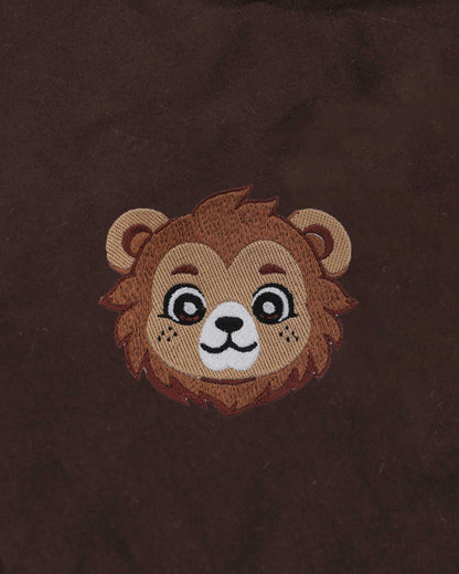 Baby Lion Wildlife Embroidery Oversized Brown T-Shirt