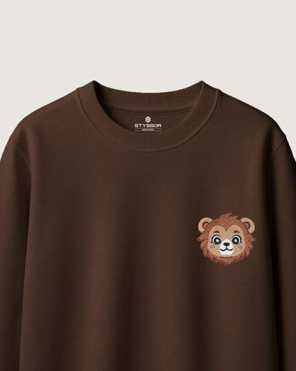 Baby Lion Wildlife Embroidery Oversized Brown T-Shirt