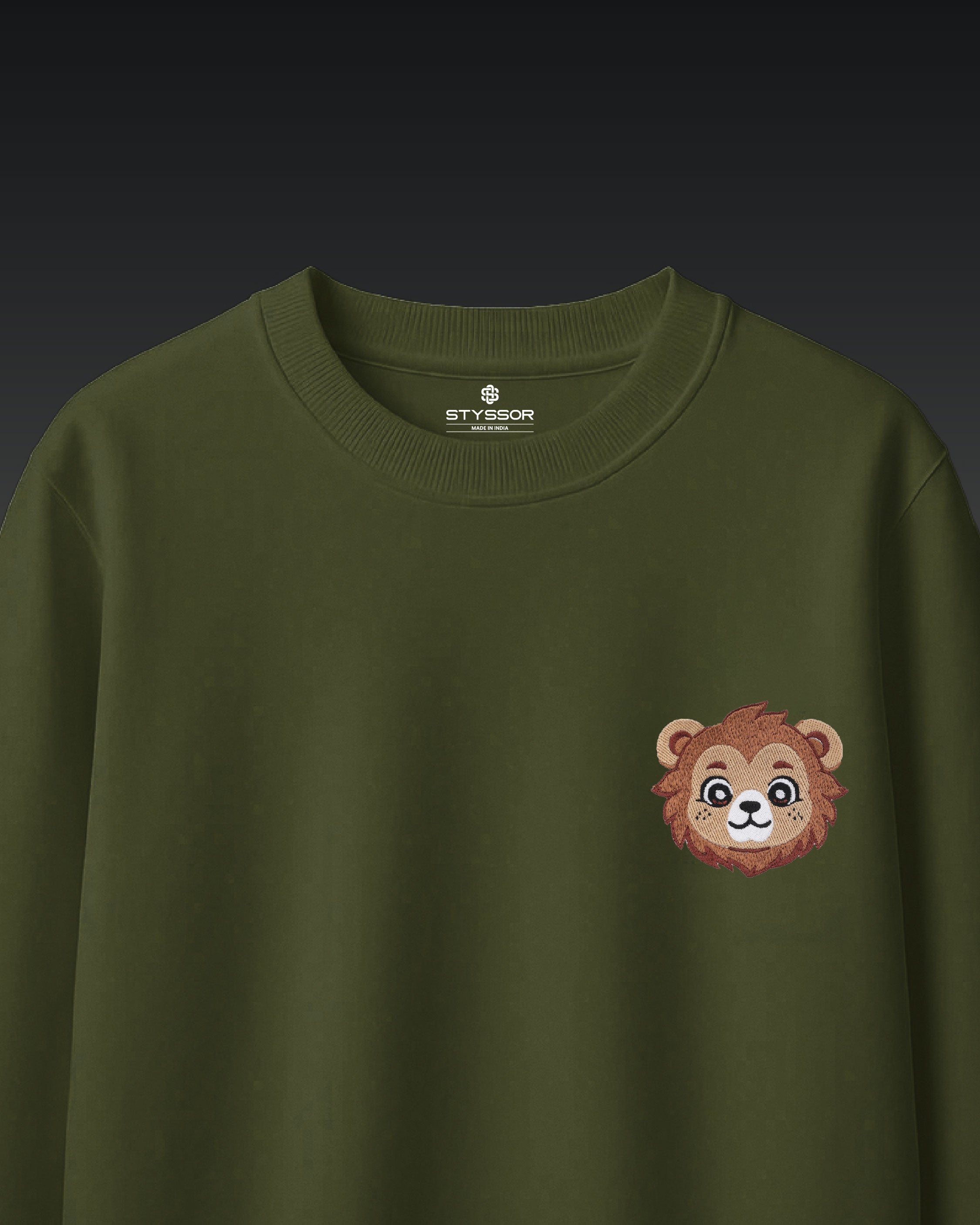 Baby Lion Wildlife Embroidery Oversized green T-Shirt
