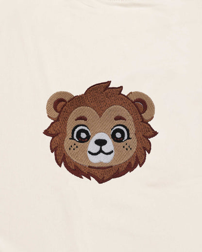 Baby Lion Wildlife Embroidery Oversized Off-White T-Shirt