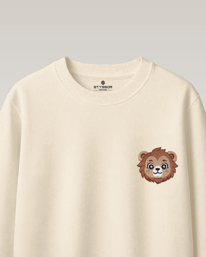Baby Lion Wildlife Embroidery Oversized Off-White T-Shirt
