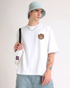 Baby Lion Wildlife Embroidery Oversized White T-Shirt