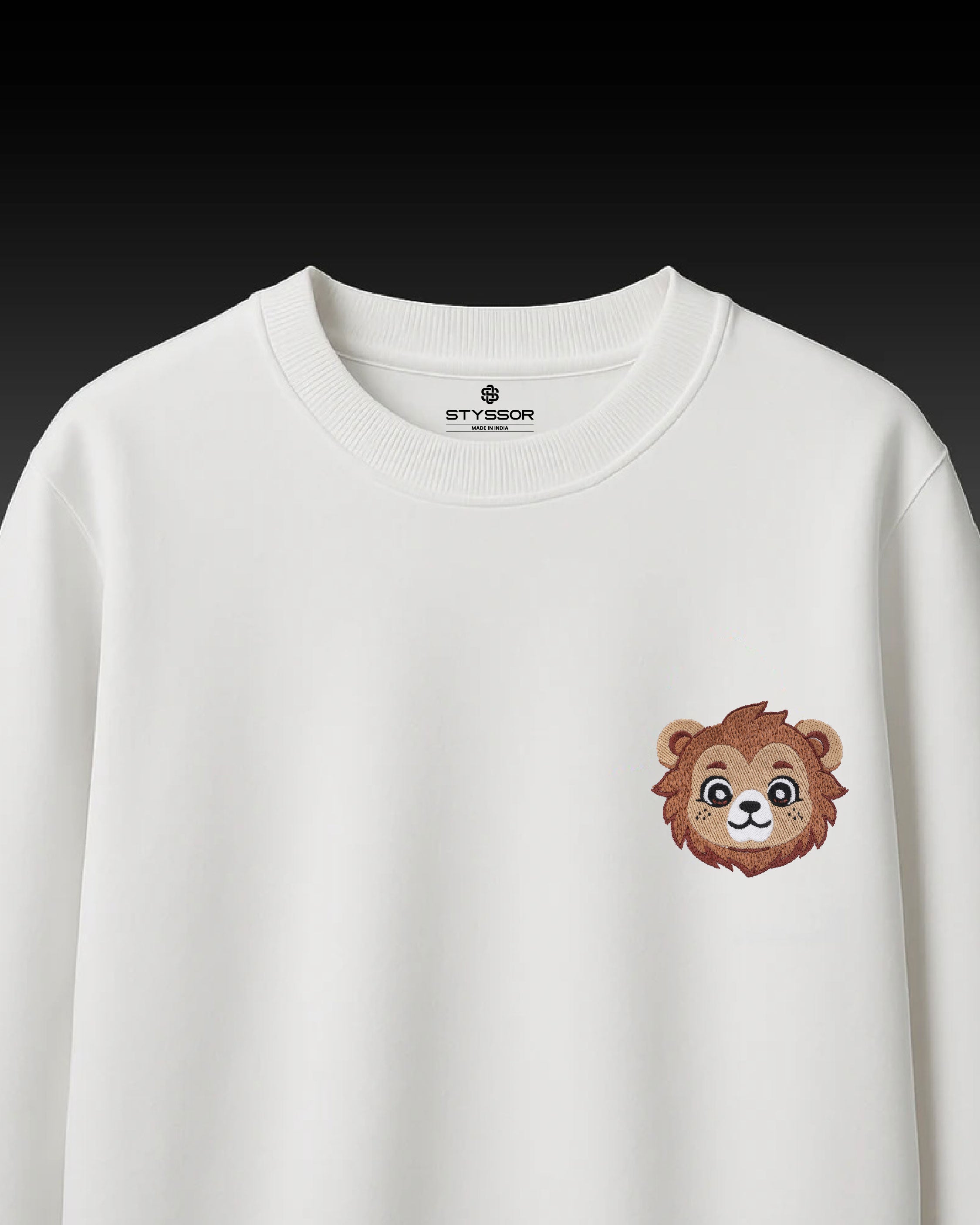 Baby Lion Wildlife Embroidery Oversized White T-Shirt