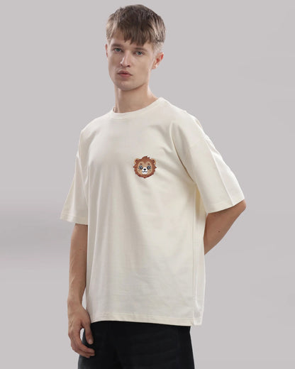 Baby Lion Wildlife Embroidery Oversized T-Shirt