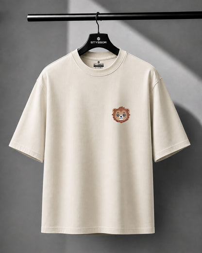 Baby Lion Wildlife Embroidery Oversized T-Shirt