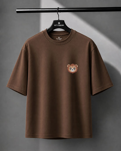 Baby Lion Wildlife Embroidery Oversized T-Shirt