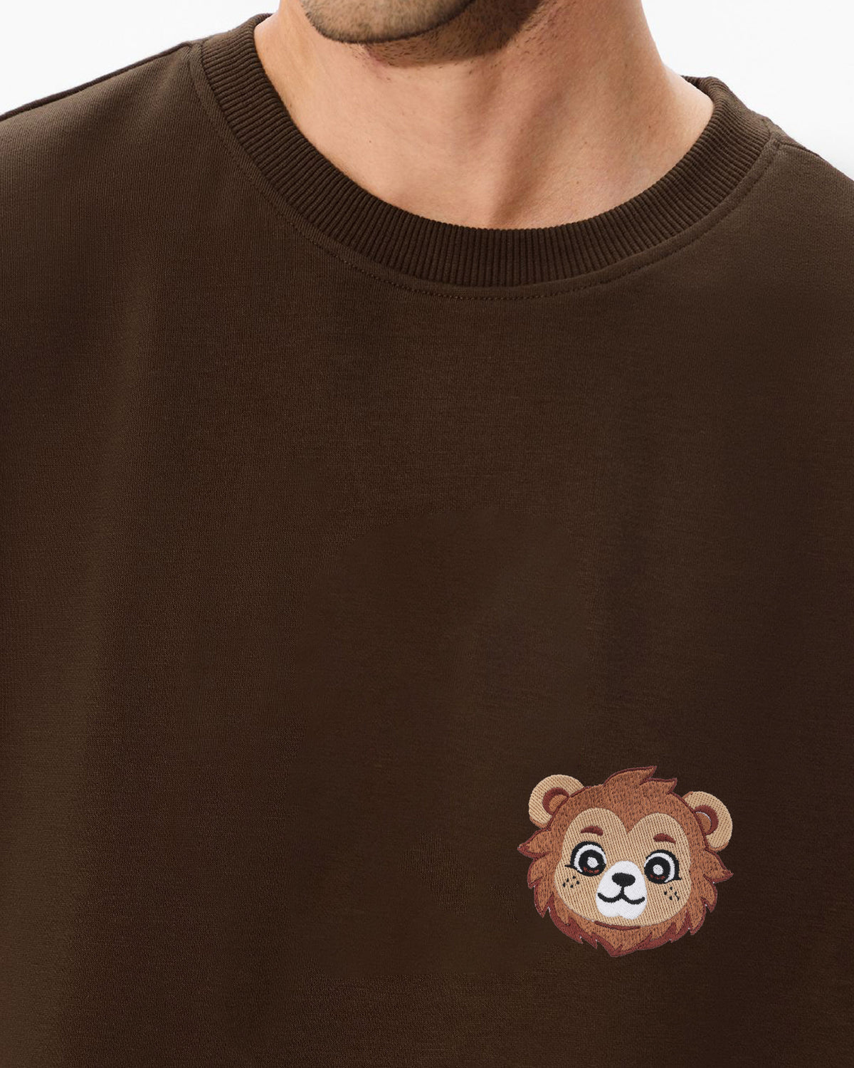Baby Lion Wildlife Embroidery Oversized T-Shirt