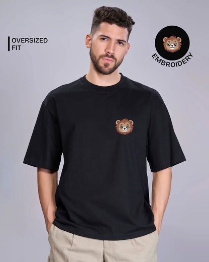 Baby Lion Wildlife Embroidery Oversized T-Shirt