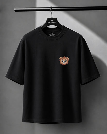 Baby Lion Wildlife Embroidery Oversized T-Shirt