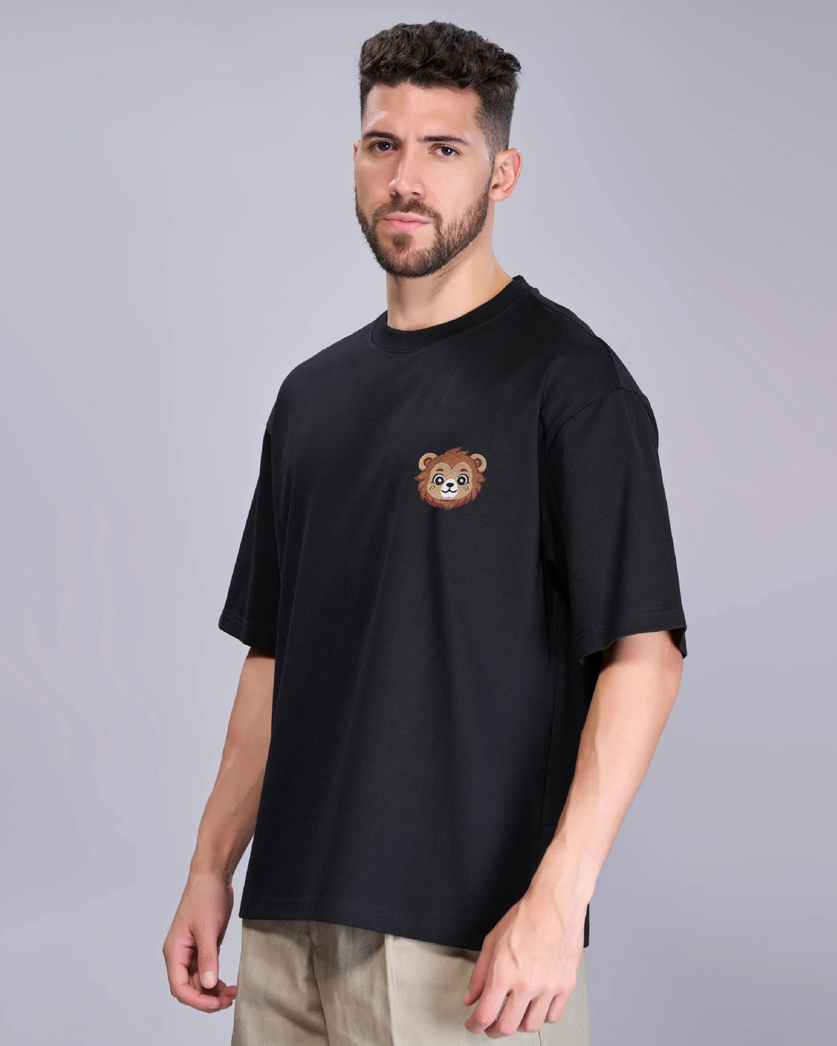 Baby Lion Wildlife Embroidery Oversized T-Shirt
