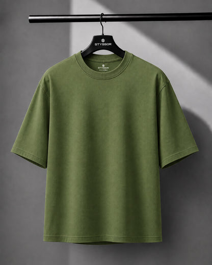 Olive Green Oversized Round Neck T-shirt
