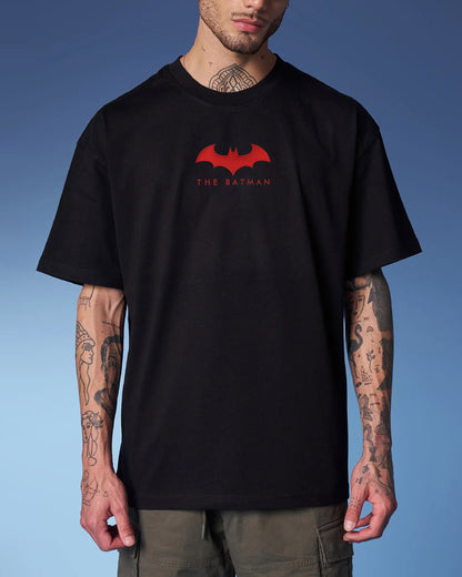Batman Embroidery Black Oversized T-Shirt