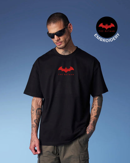 Batman Embroidery Black Oversized T-Shirt