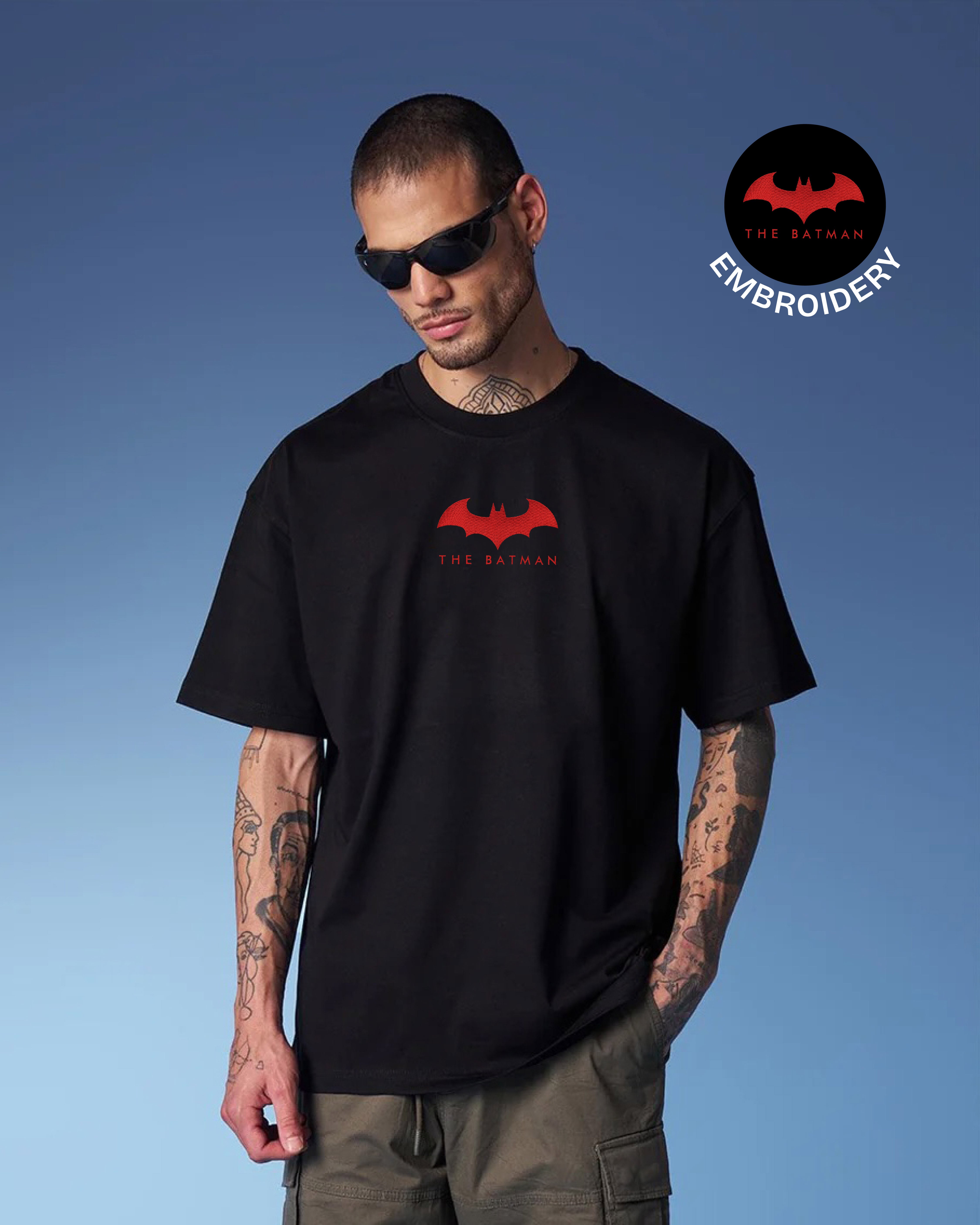 Batman Embroidery Black Oversized T-Shirt