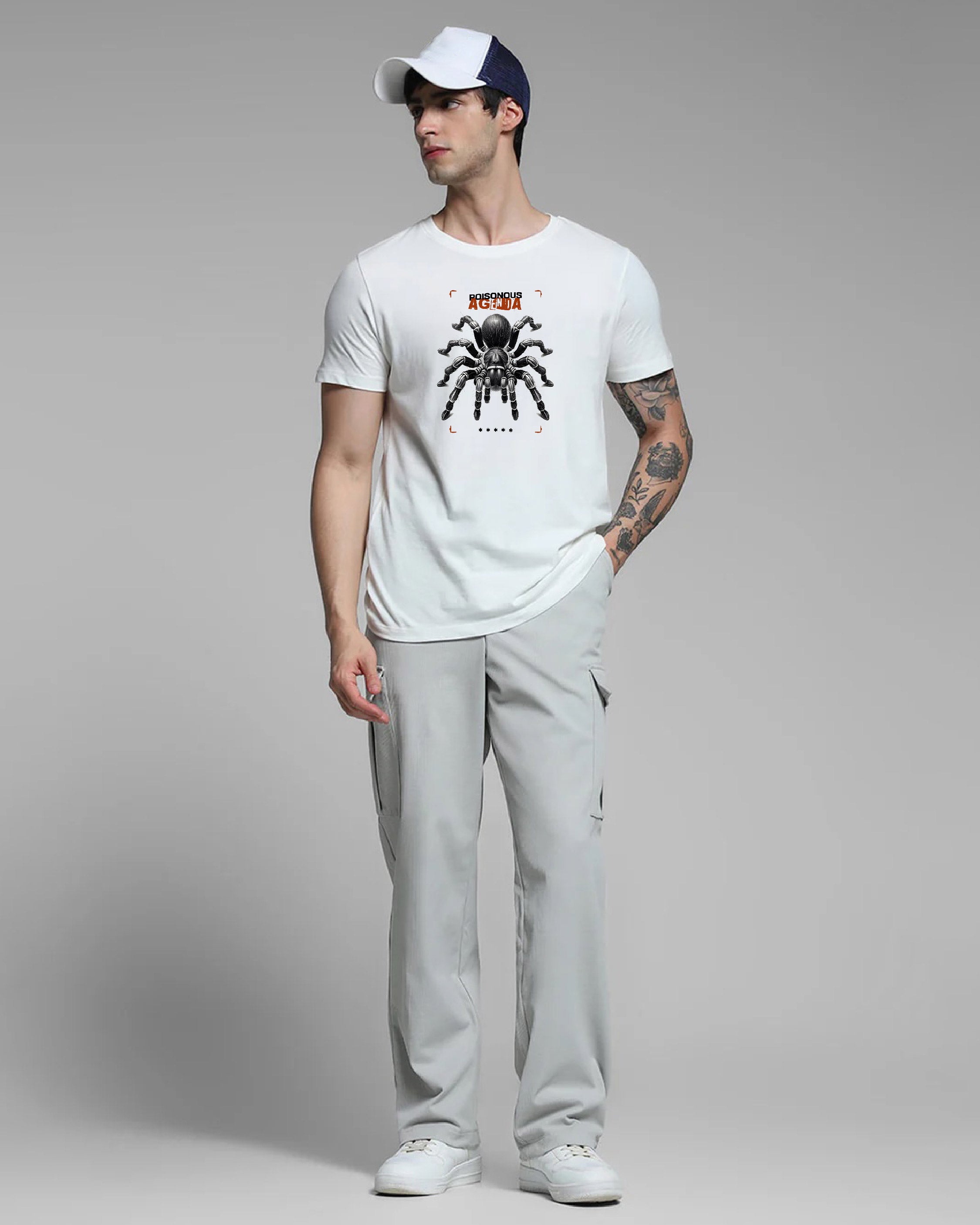 Shop Black Tarantula White Printed T-shirt
