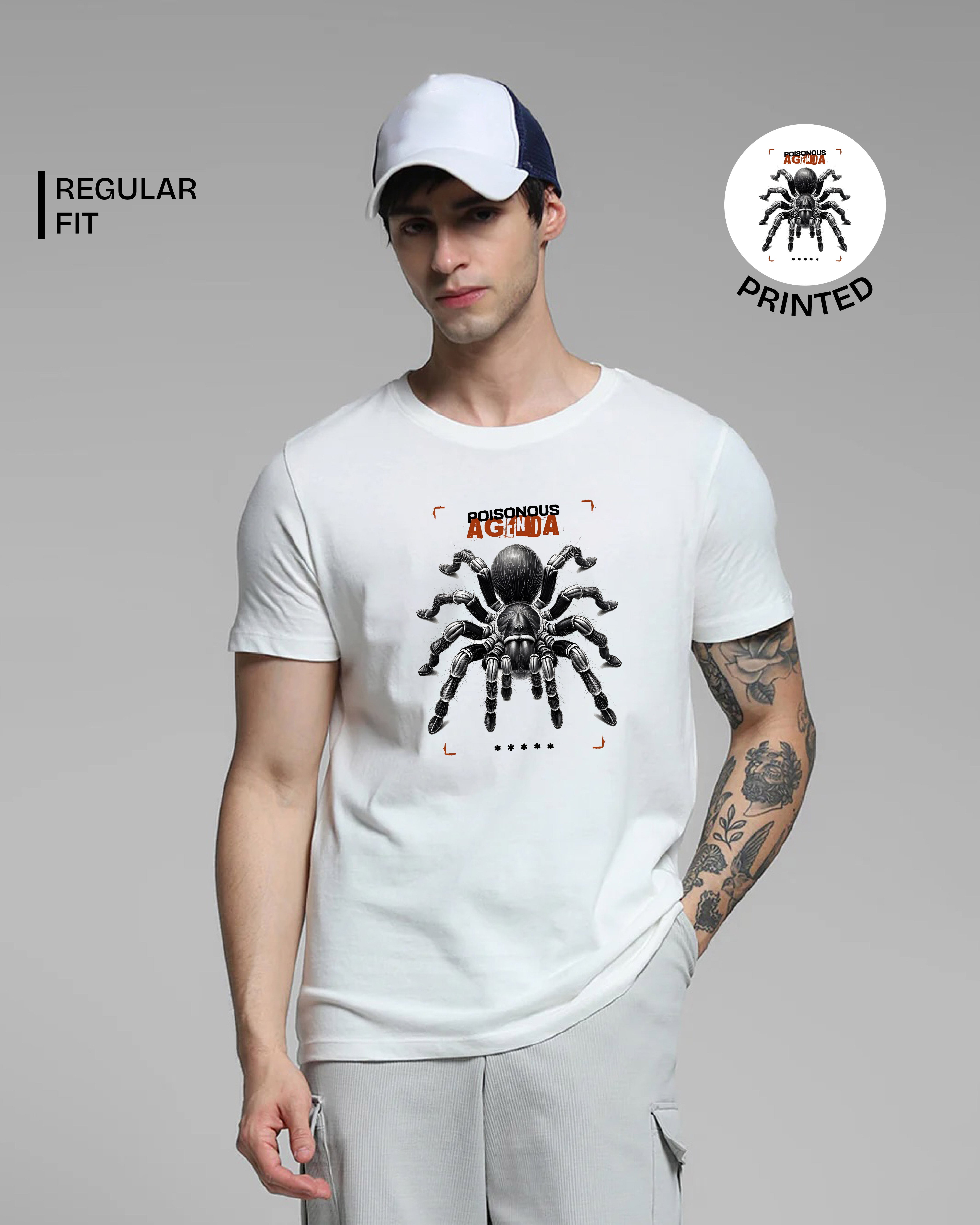 Black Tarantula White Printed T-shirt