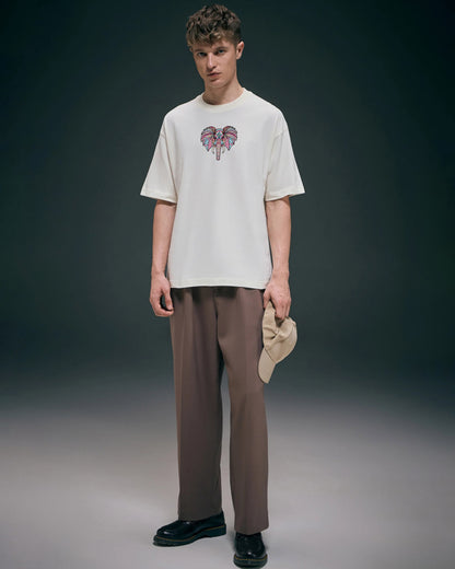 Boho Elephant Embroidery Off-White Oversized T-Shirt