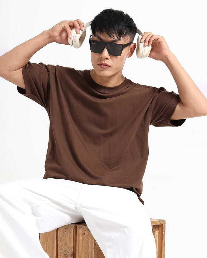 Brown Oversized Round Neck T-shirt