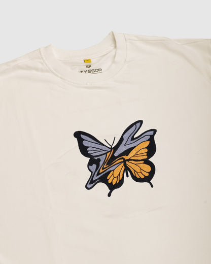 Butter Fly Embroidery Off-White Oversized T-Shirt