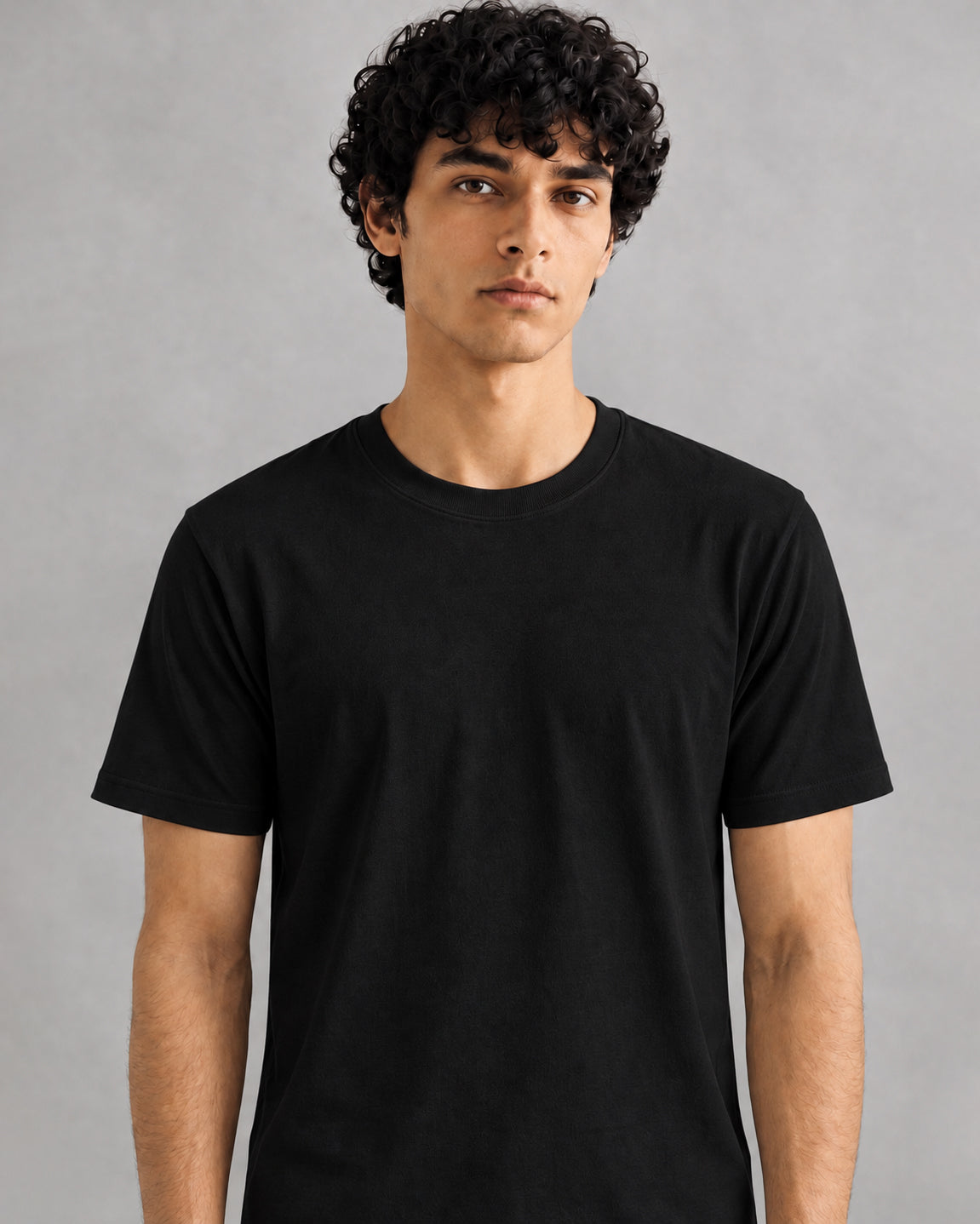 Black Cotton Plain T-Shirt