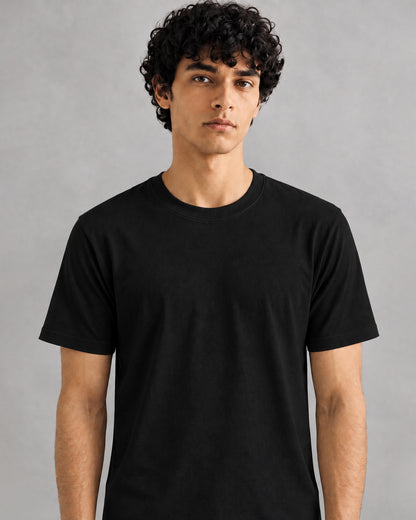 Black Cotton Plain T-Shirt