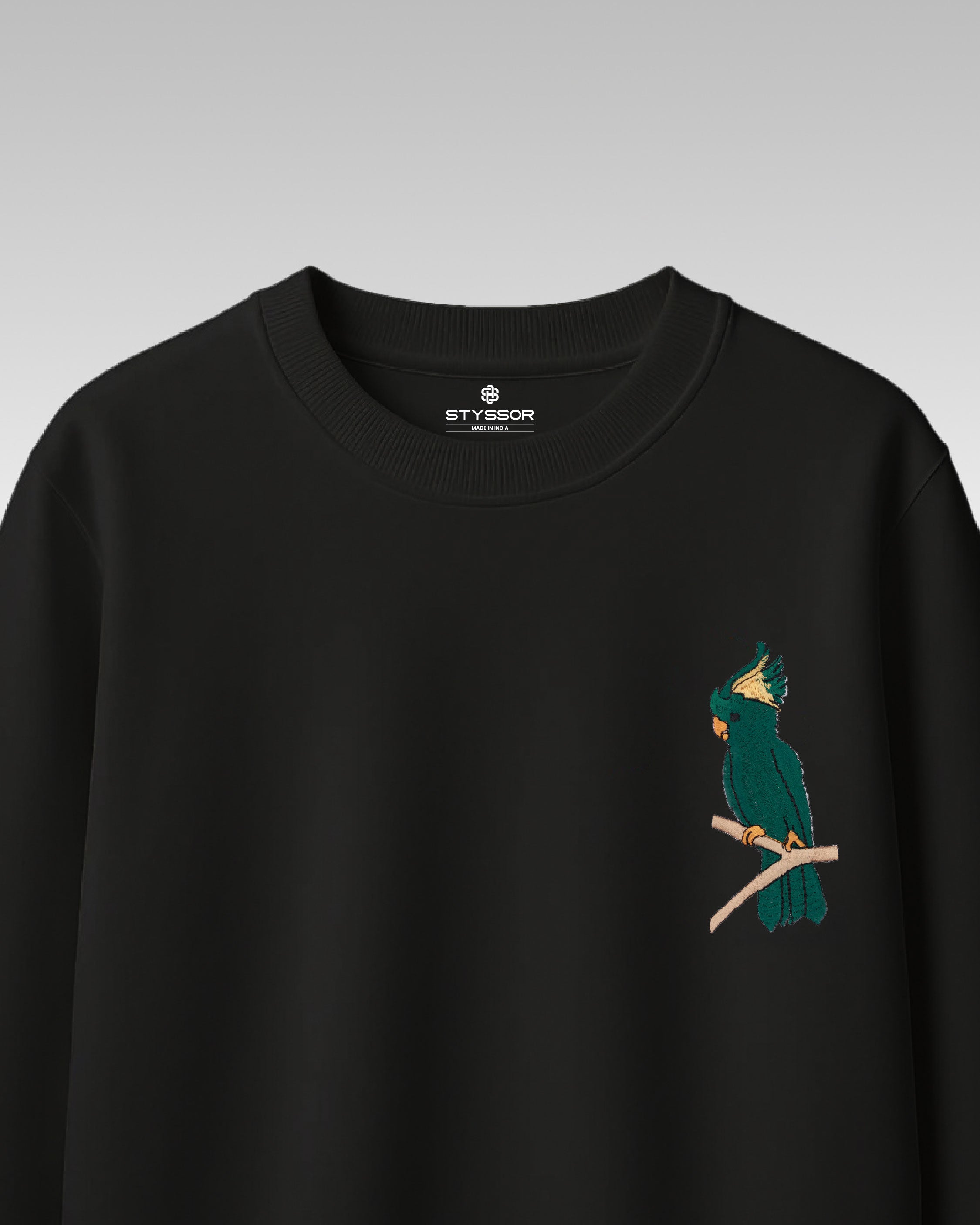 Cockatoo Wildlife Embroidery Oversized Black T-Shirt