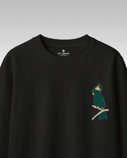 Cockatoo Wildlife Embroidery Oversized Black T-Shirt