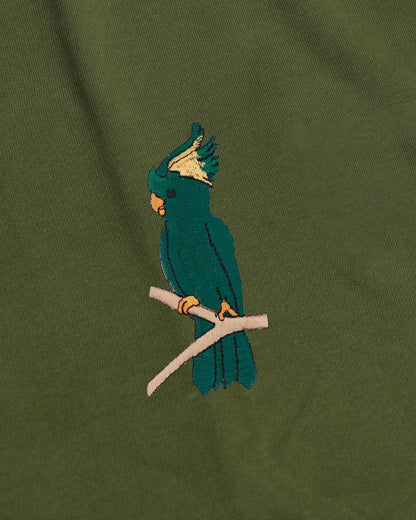 Cockatoo Wildlife Embroidery Oversized Green T-Shirt