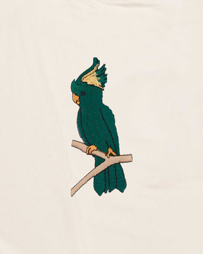 Cockatoo Wildlife Embroidery Oversized Off-White T-Shirt