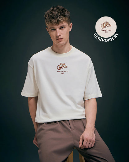 Cowboy Hat Embroidery Off-White Oversized T-Shirt