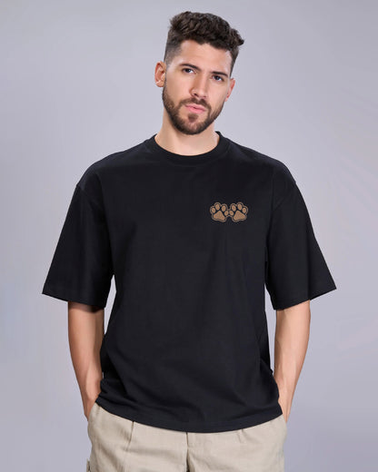 Dog Paw Wildlife Embroidery Oversized Brown T-Shirt